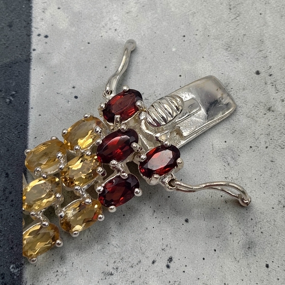 Sterling Silver 925 Rainbow Gemstone Tennis Bracelet Crown Mark 6.75” Estate - Picture 7 of 10